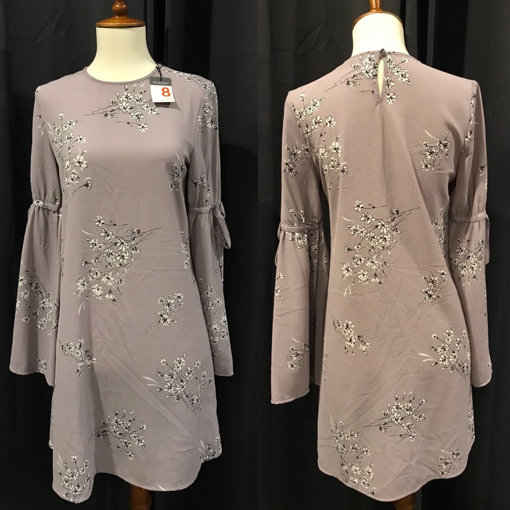 🆕 NWT Primark Boho Gray Floral Dress 4